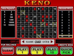 Playing online keno at Bovada.