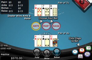 Here I am playing 3-card poker at Bovada Casino.